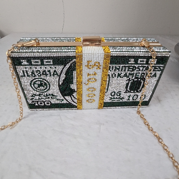 Handbags - Money $$$$ Crossbody  with Rhinestones Bling!  Includes 2 Chain Lengths